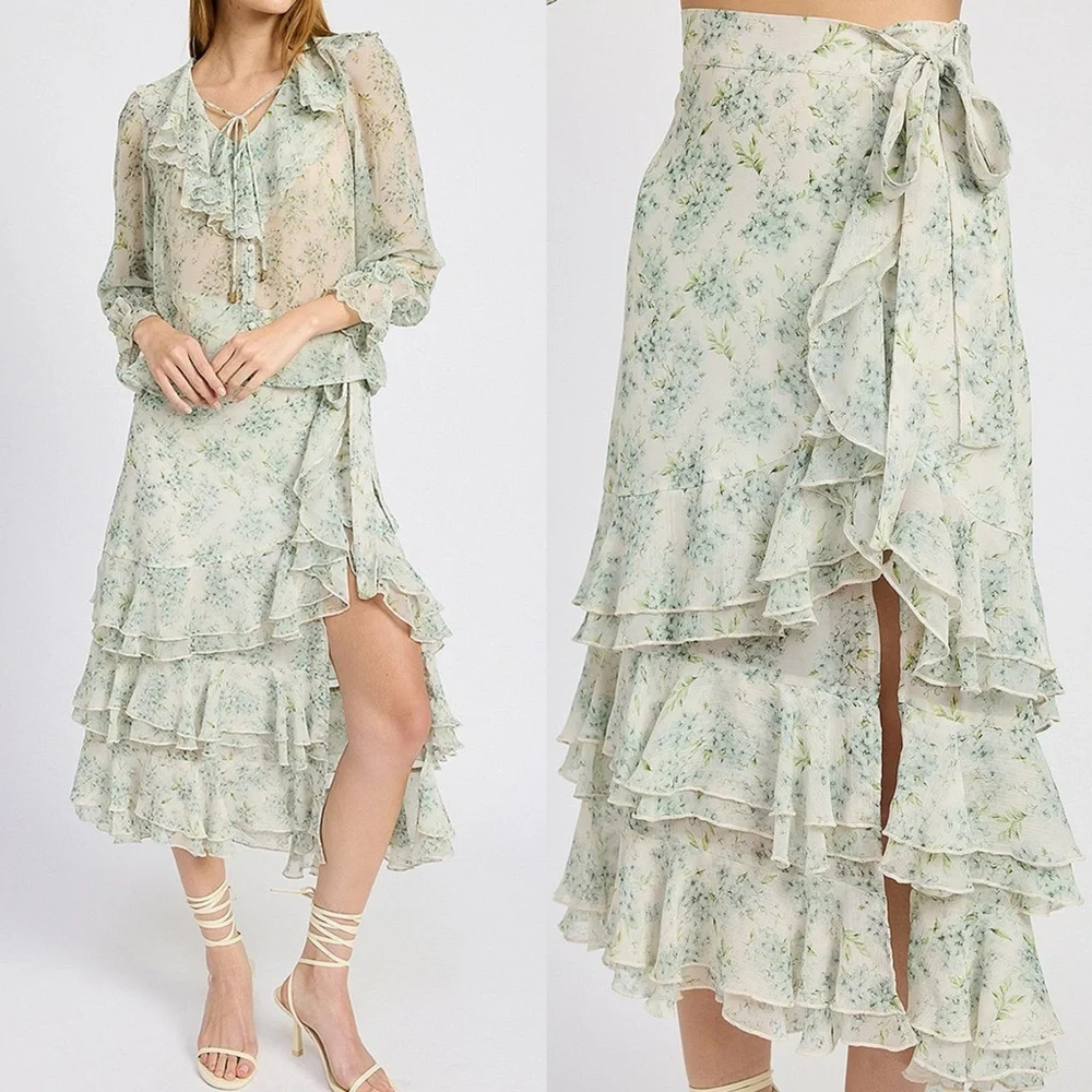 En Saison Marlene floral ruffle tiered Midi skirt - Picture 2 of 13